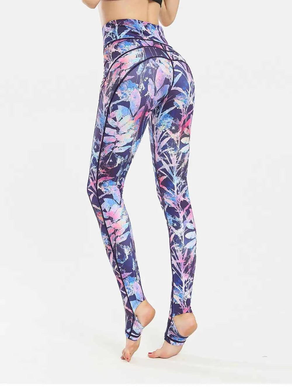 Printed Wide Waistband Active Leggings with Stirrups