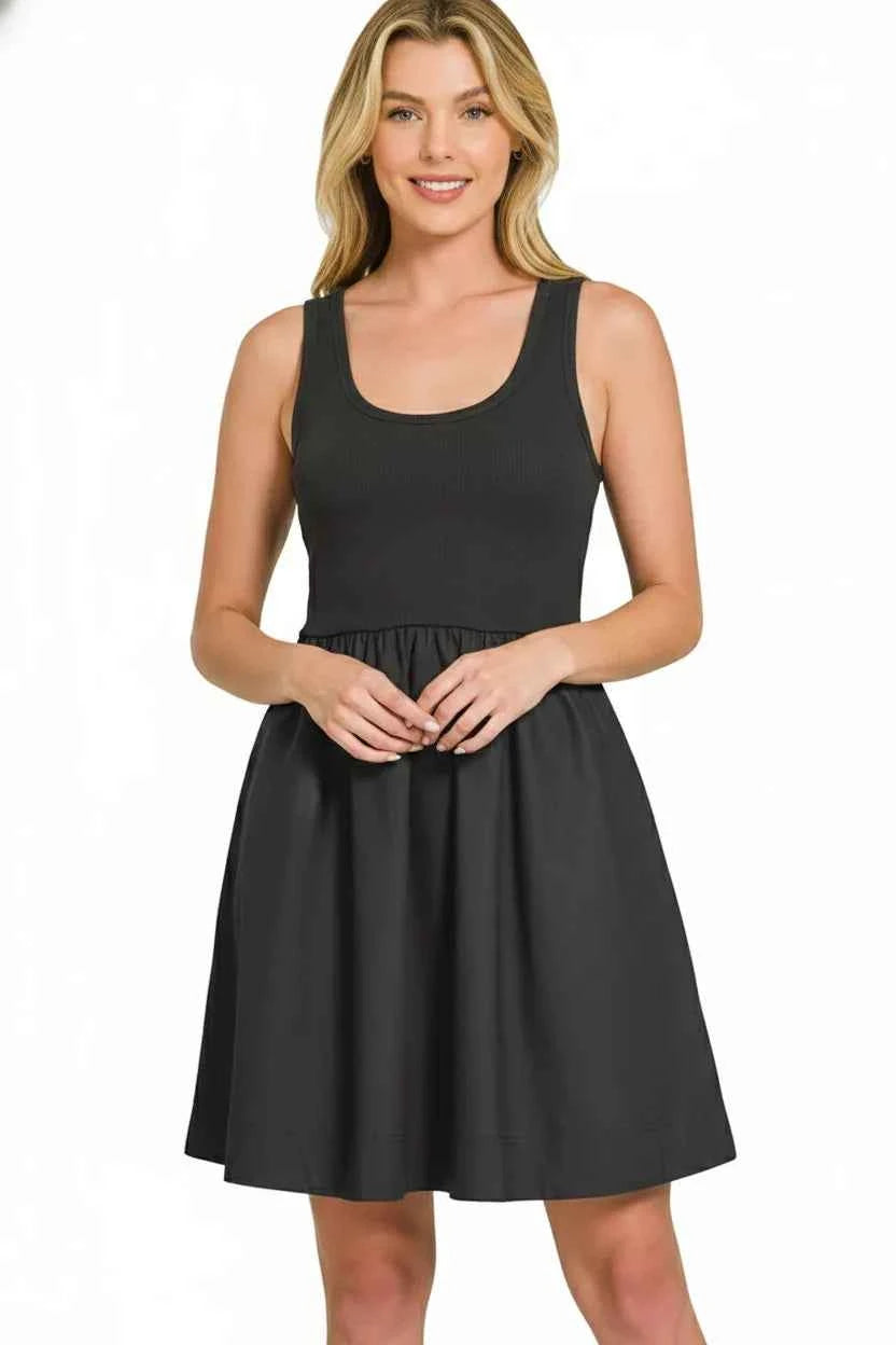 Zenana Combined Knit & Woven Midi Dress