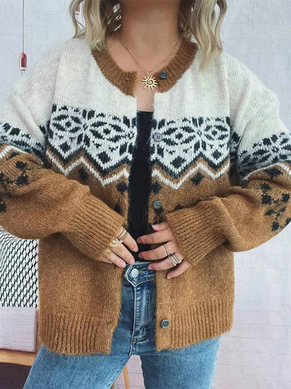 Christmas Button Up Drop Shoulder Cardigan