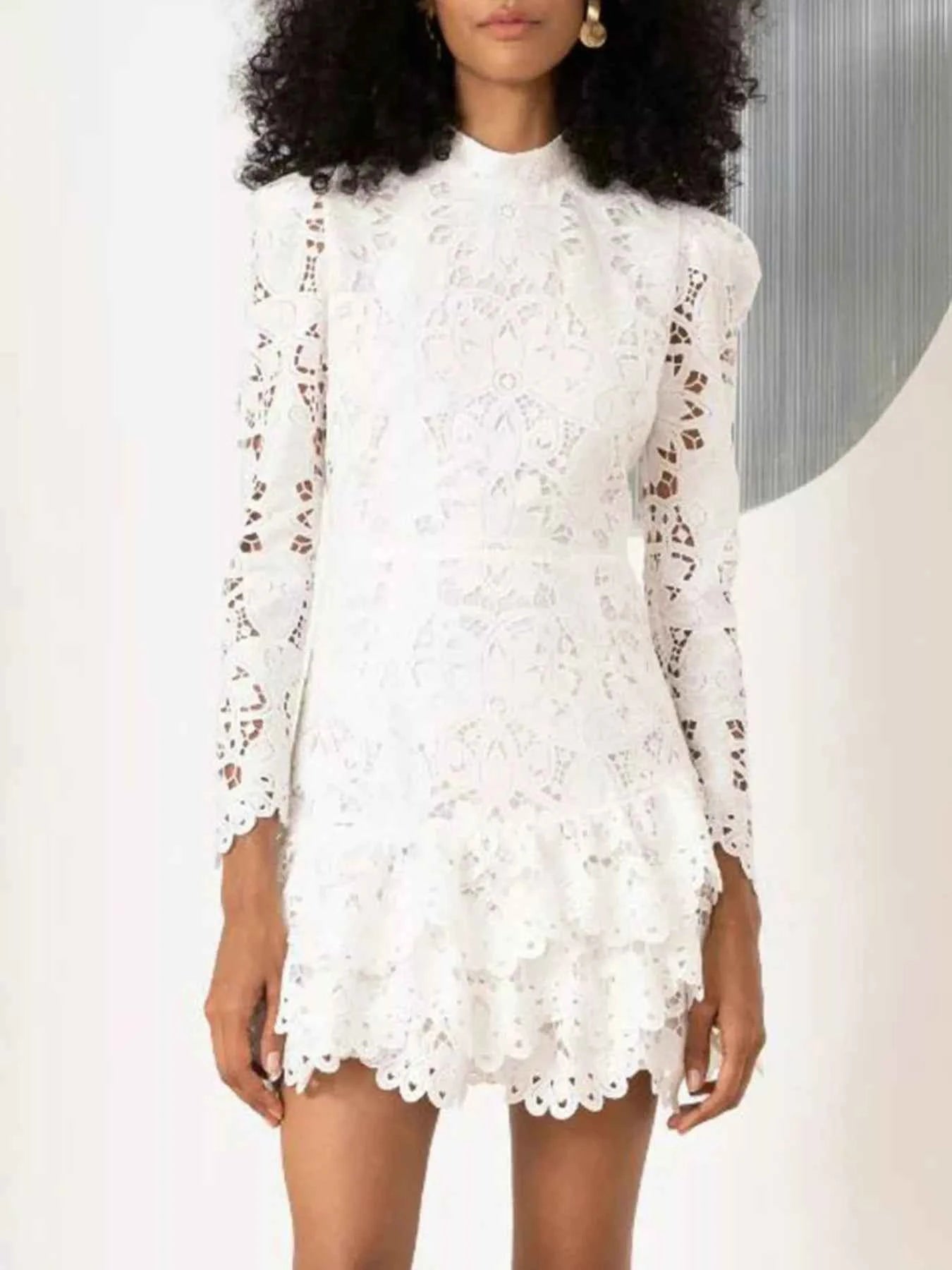 Lace Mock Neck Long Sleeve Mini Dress
