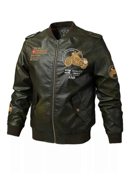Men's Plus Size Zip Up Long Sleeve Motorcycle Jacket