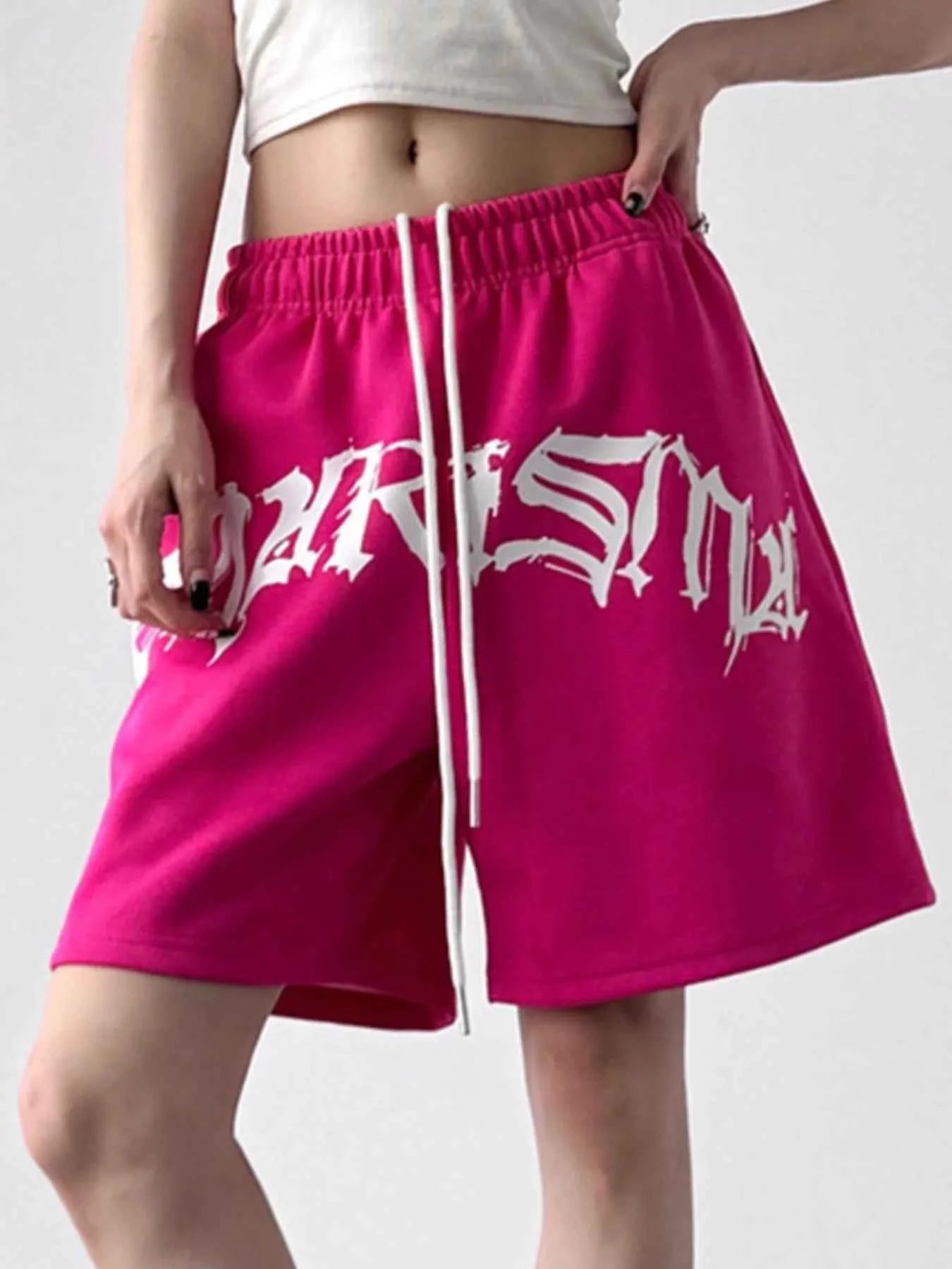 Oversized Drawstring Letter Shorts