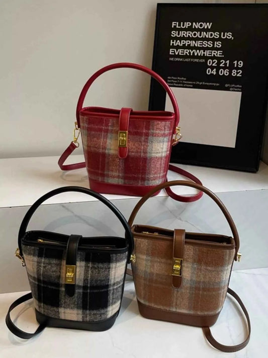 Plaid Bucket Crossbody Bag