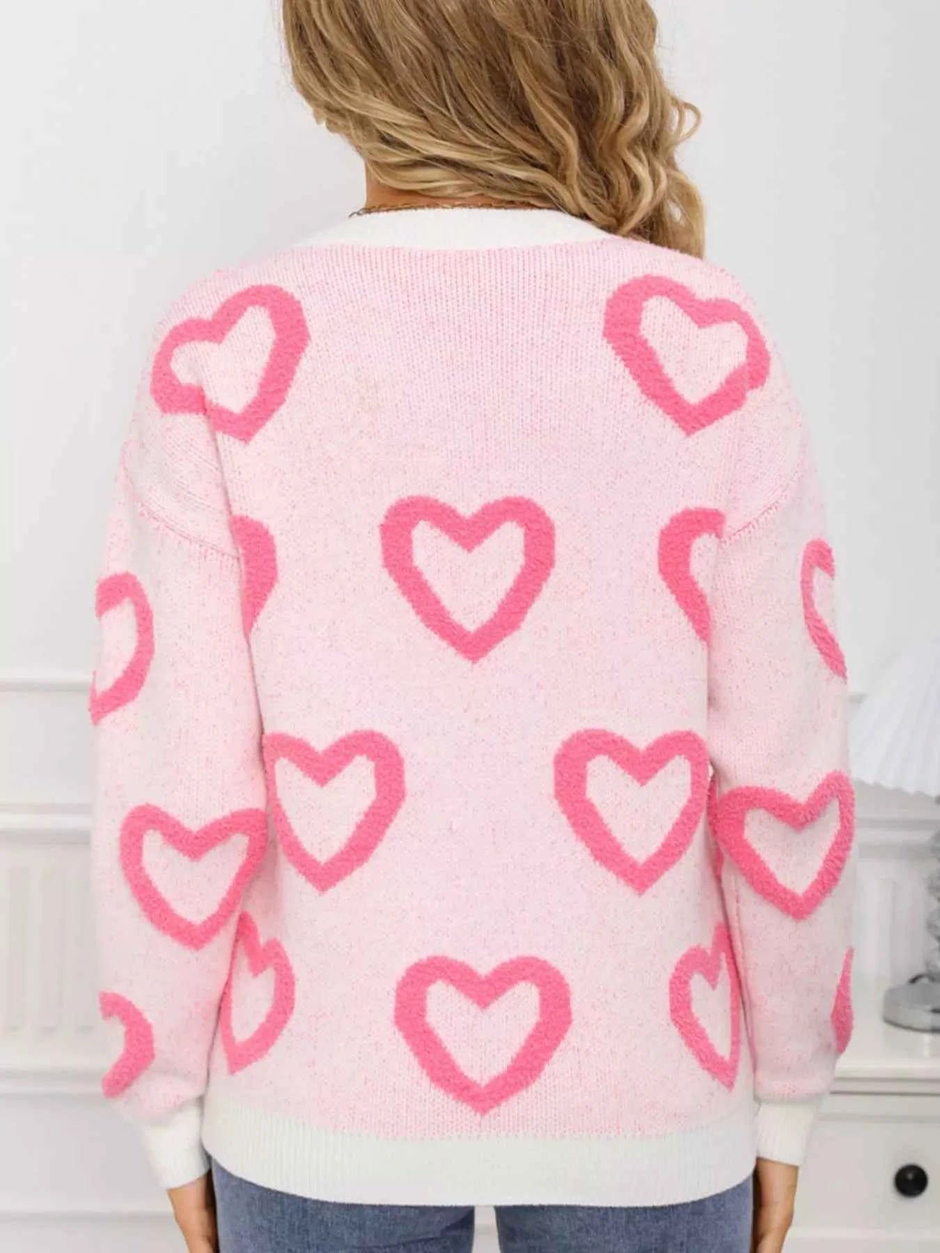 Valentine's Day Heart Pattern Round Neck Sweater