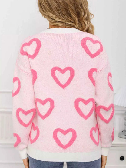 Valentine's Day Heart Pattern Round Neck Sweater