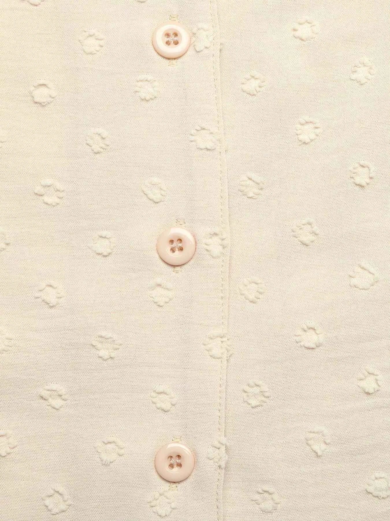 Swiss Dot Ruffled Button-Down Shirt