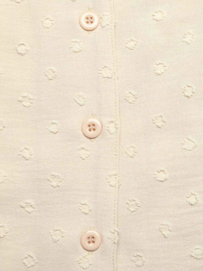 Swiss Dot Ruffled Button-Down Shirt