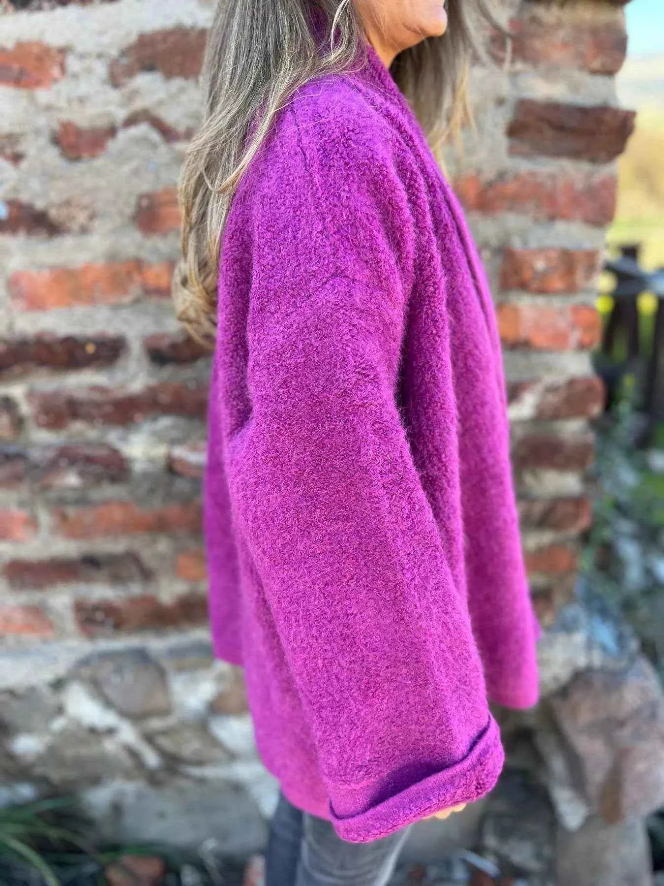 Open Front Long Sleeve Fluffy Jacket