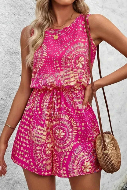 Boho Floral Print Sleeveless Summer Romper
