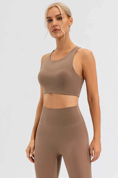 Round Neck Cutout Cropped Active Tank