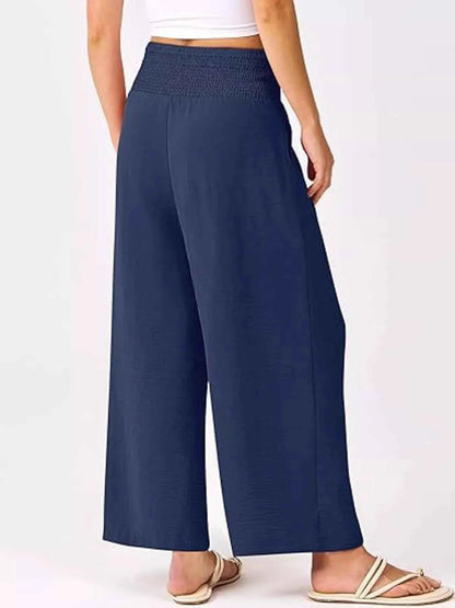 Wide Leg Smocked High Waist Pants