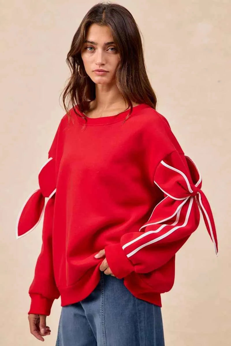 BiBi Bow Detail Sleeves Fleece Sweatshirt
