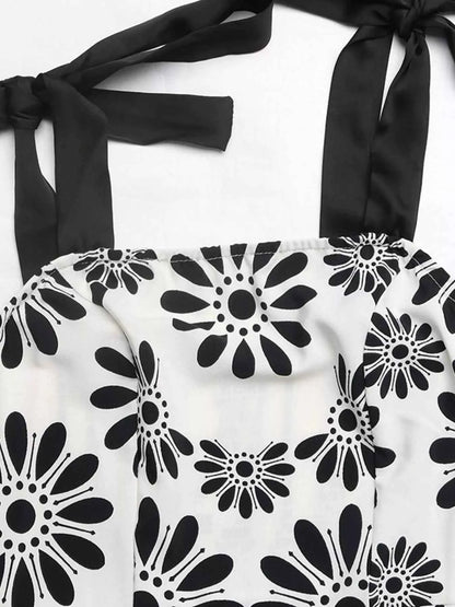 Floral Print Tie Strap Casual Maxi Dress