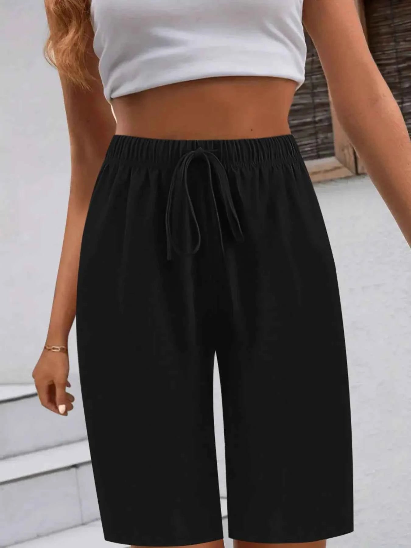 Casual Drawstring Wide Leg Shorts