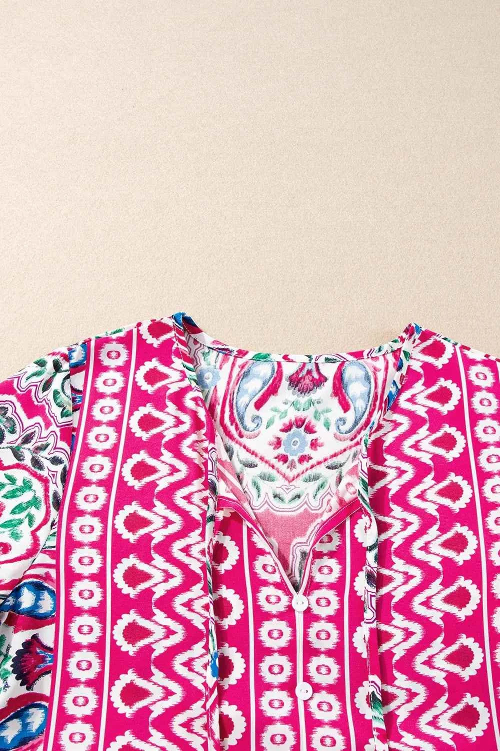 Printed Tie Neck Short Sleeve Dress