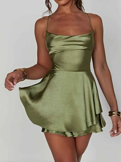 Backless Layered Ruffled Cami Dress
