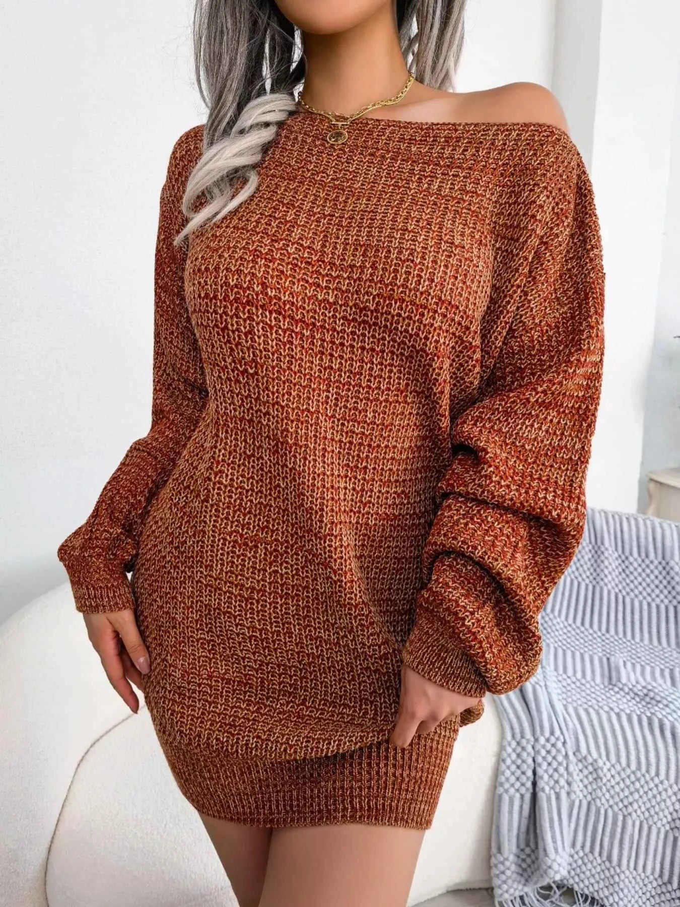 Multi-Color One-Shoulder Sweater Dress