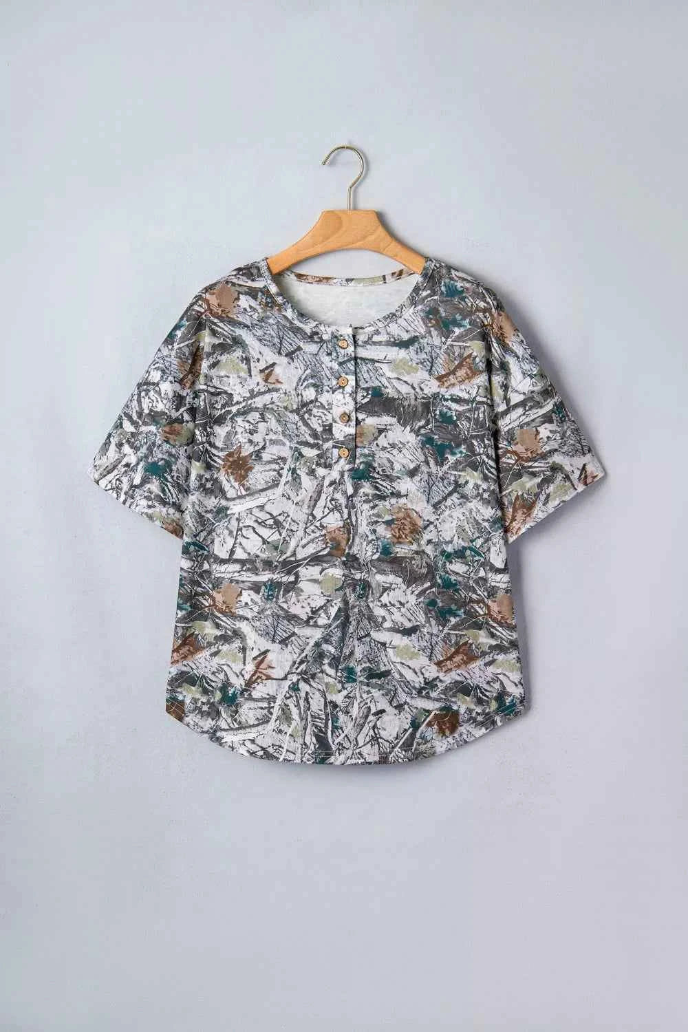 Abstract Woodland Print Tunic Henley T Shirt