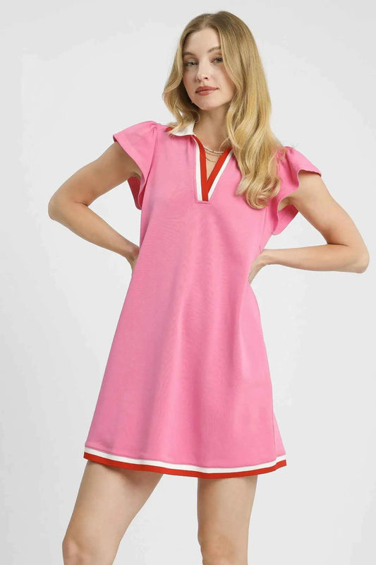 Umgee Contrast Trim Cap Sleeve Mini Dress