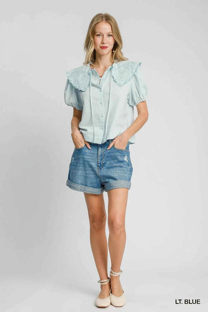 Umgee Tied Collared Short Sleeve Button Down Shirt