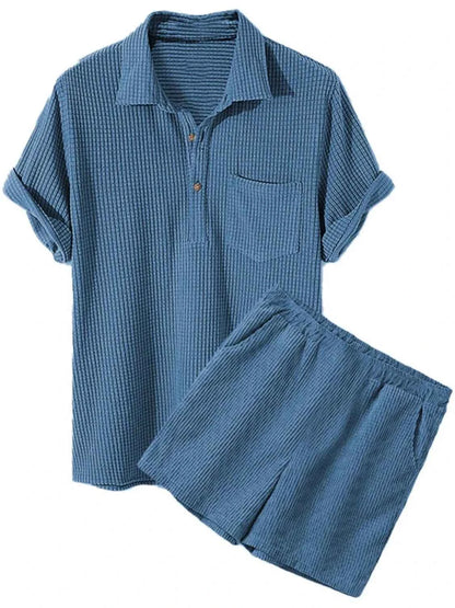 Men's Full Size Button Detail Short Sleeve Top and Shorts Set Plus Size