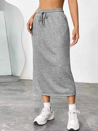 Slit Drawstring Midi Skirt
