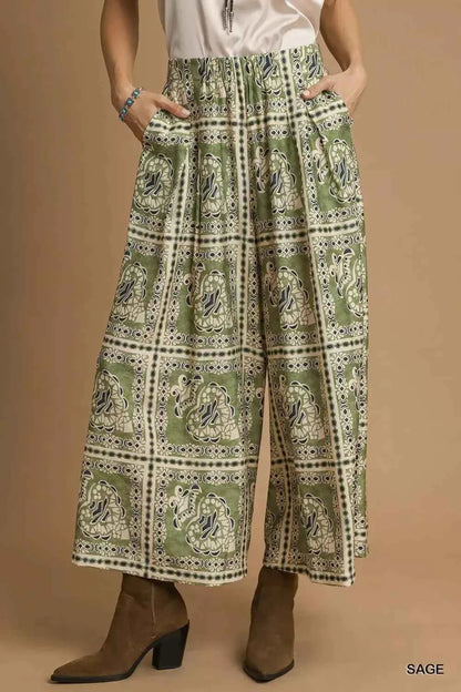 Umgee Bohemian Print Pants with Pockets