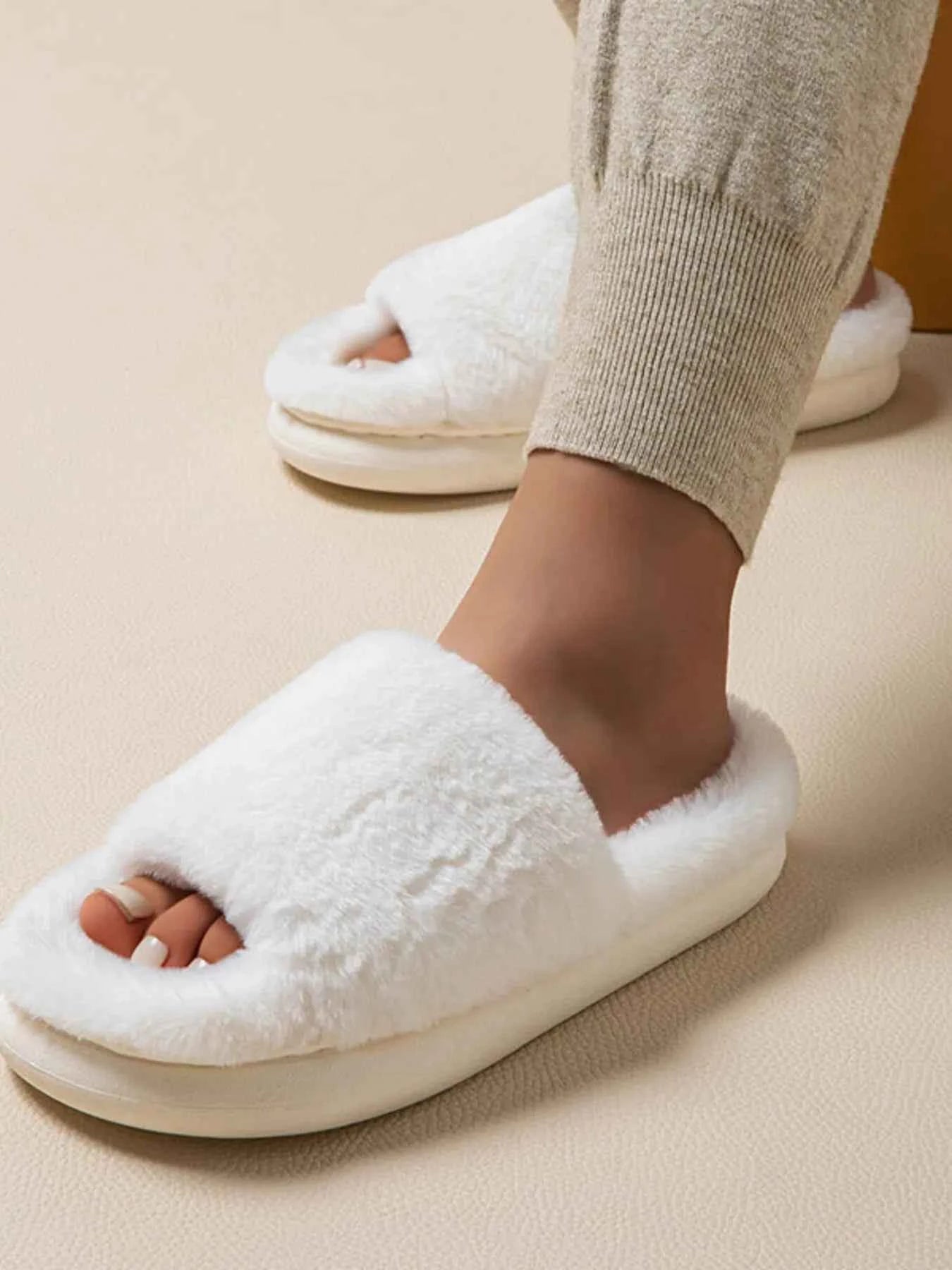 Fluffy Open Toe Comfort Slippers