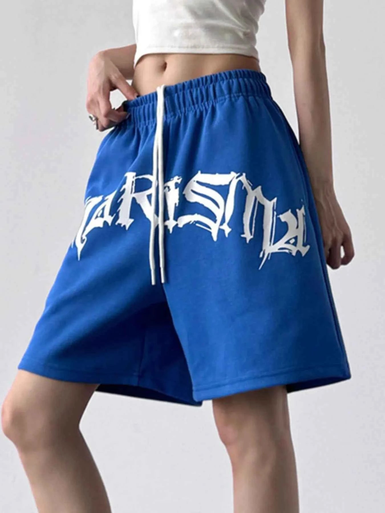 Oversized Drawstring Letter Shorts