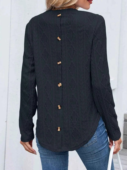 Openwork Textured Long Sleeve Top