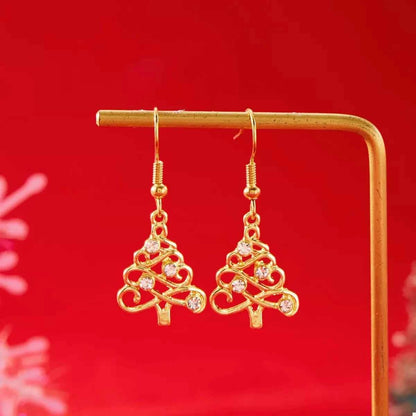 18K Gold-Plated Rhinestone Christmas Tree Dangle Earrings