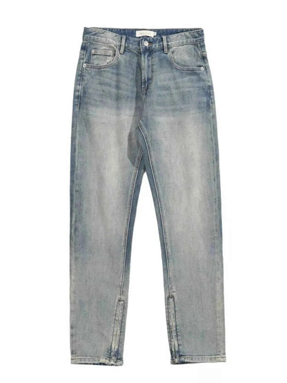 Men's Zip Detail Washed Straight Leg Jeans