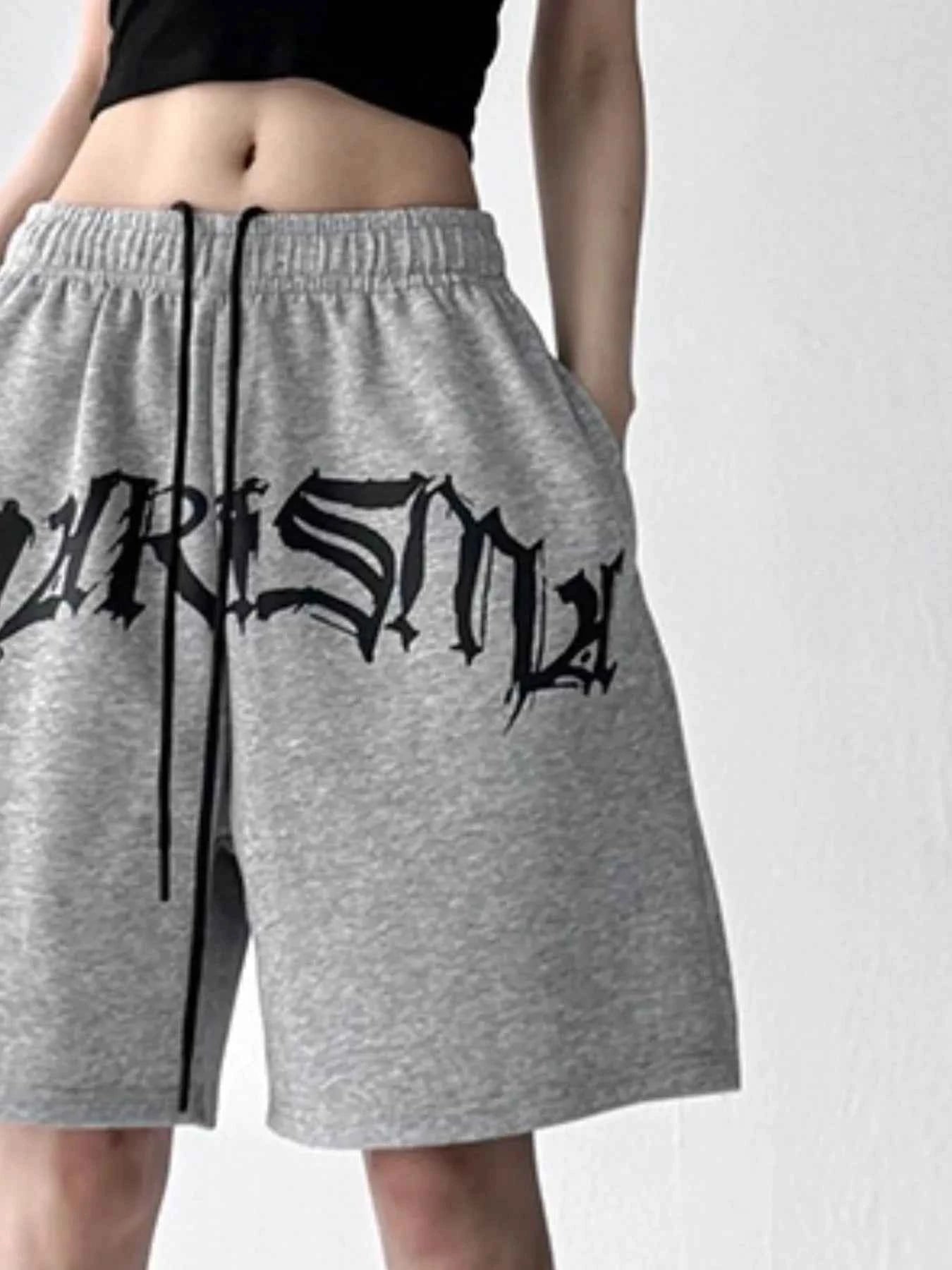 Oversized Drawstring Letter Shorts