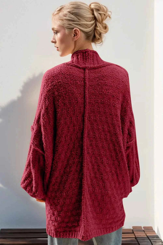 Double Take Full Size Open Front Long Sleeve Cardigan
