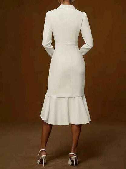 Ruffled Hem Long Sleeve Midi Blazer Dress