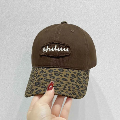 Leopard Print Baseball Cap with Embroidered Letter
