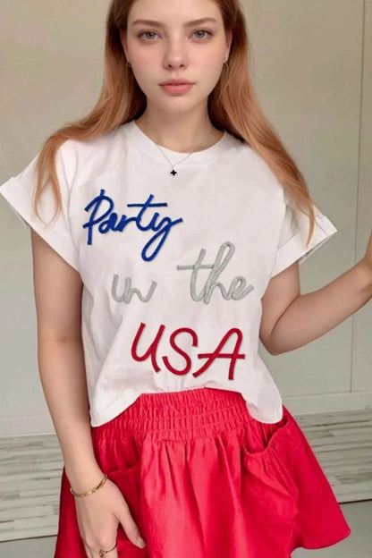 Letter Round Neck Short Sleeve T-Shirt