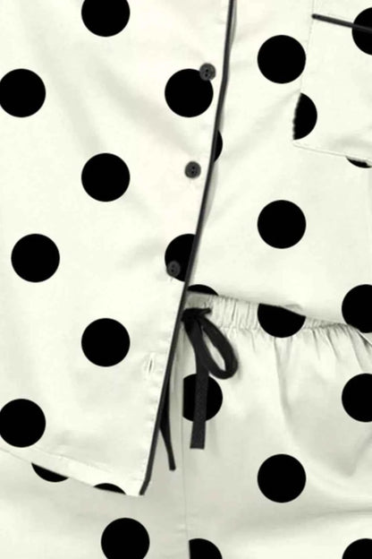 Polka Dot Button Up Top and Shorts Lounge Set