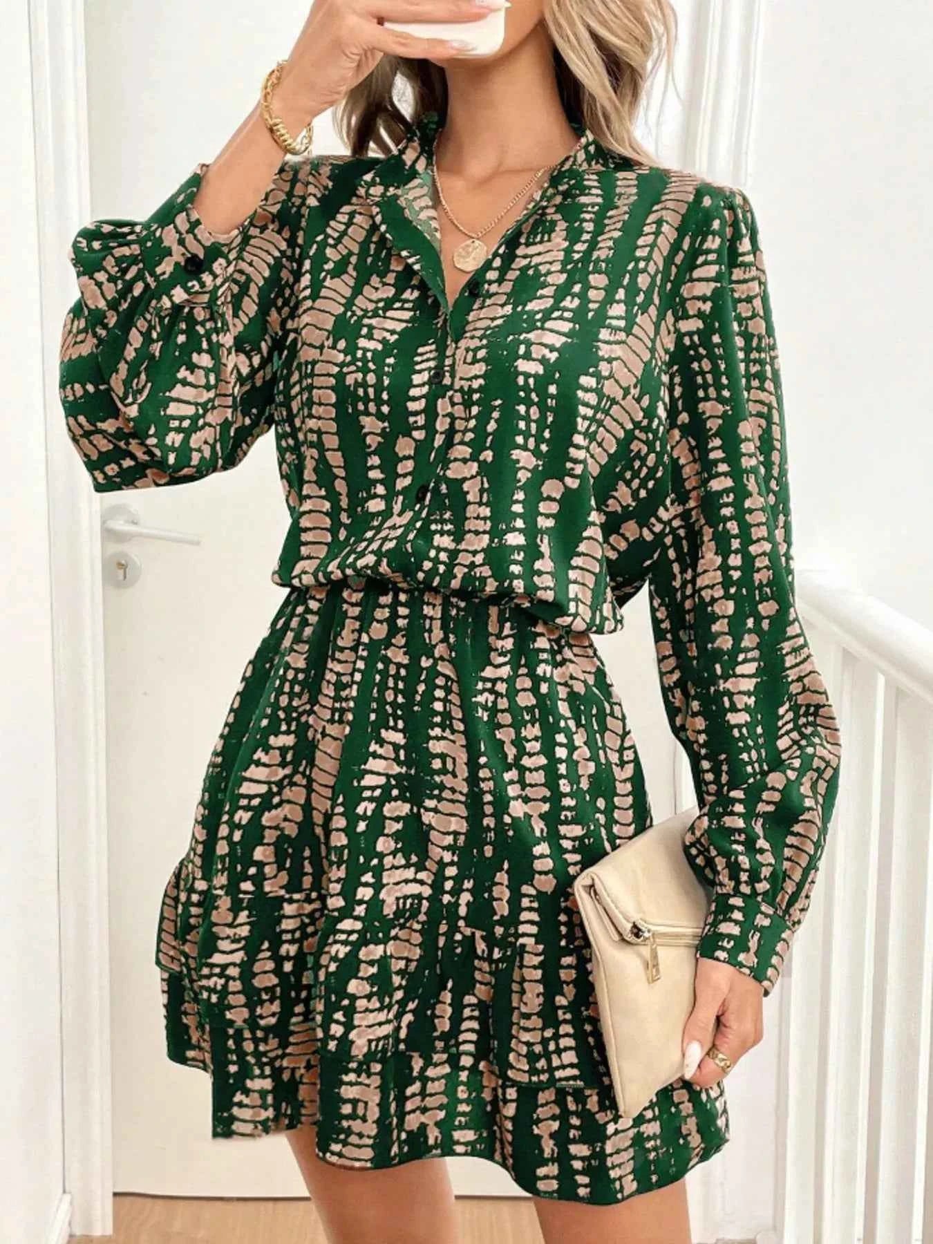 Printed Long Sleeve Mini Dress