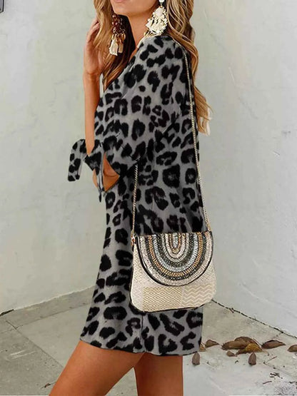 Leopard Round Neck Half Sleeve Dress