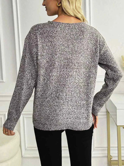 Casual V-Neck Drop Shoulder Sweater