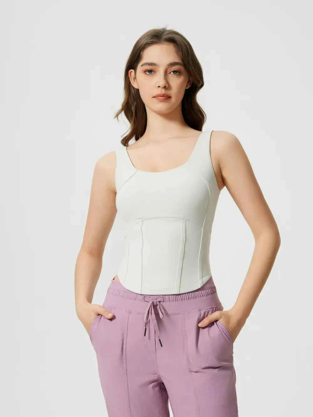 Millennia Round Neck Wide Strap Active Tank with Detachable Chest Pads