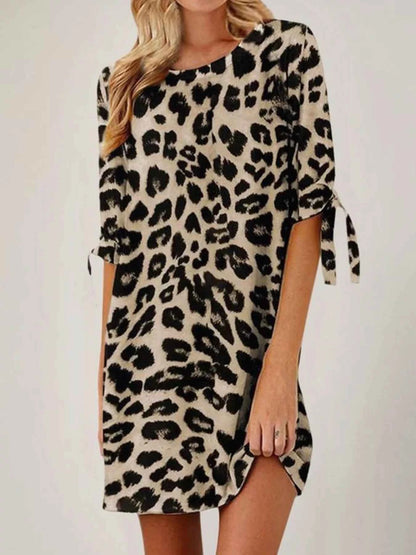 Leopard Round Neck Half Sleeve Dress