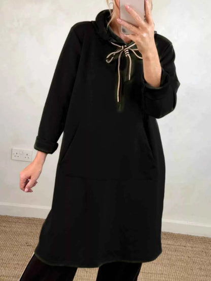 Full Size Casual Drawstring Hooded Sweatshirt Dress Plus Size