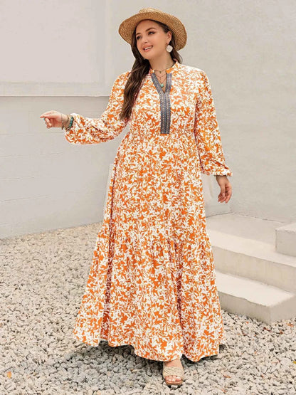 Plus Size Boho Floral Print Maxi Dress
