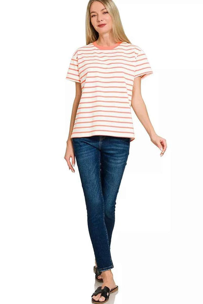 Zenana Striped Round Neck Short Sleeve T-Shirt