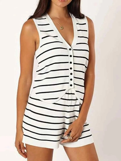 Striped Button-Front Vest and Shorts Set