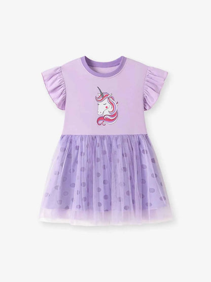 Children's Unicorn Ruffle Sleeve Tulle Dress