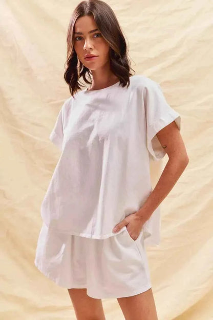 SO ME Round Neck Short Sleeve Top and Shorts Set