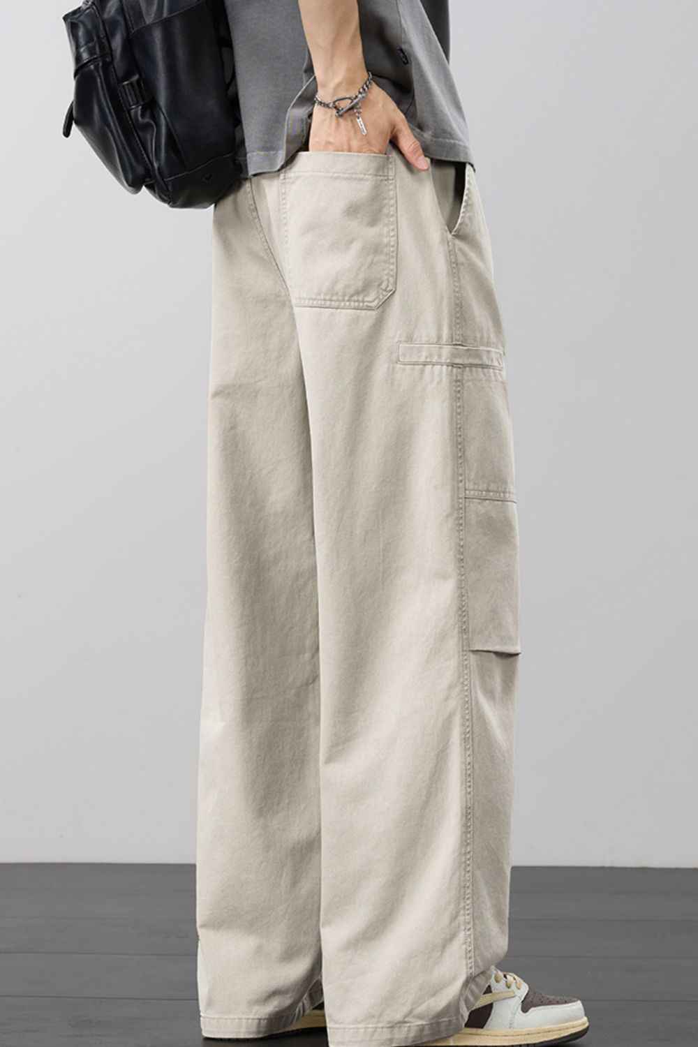 Men's Plus Size Loose Fit Cargo Pants with Drawstring